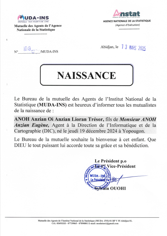Naissance Enfant ANOH Anzian